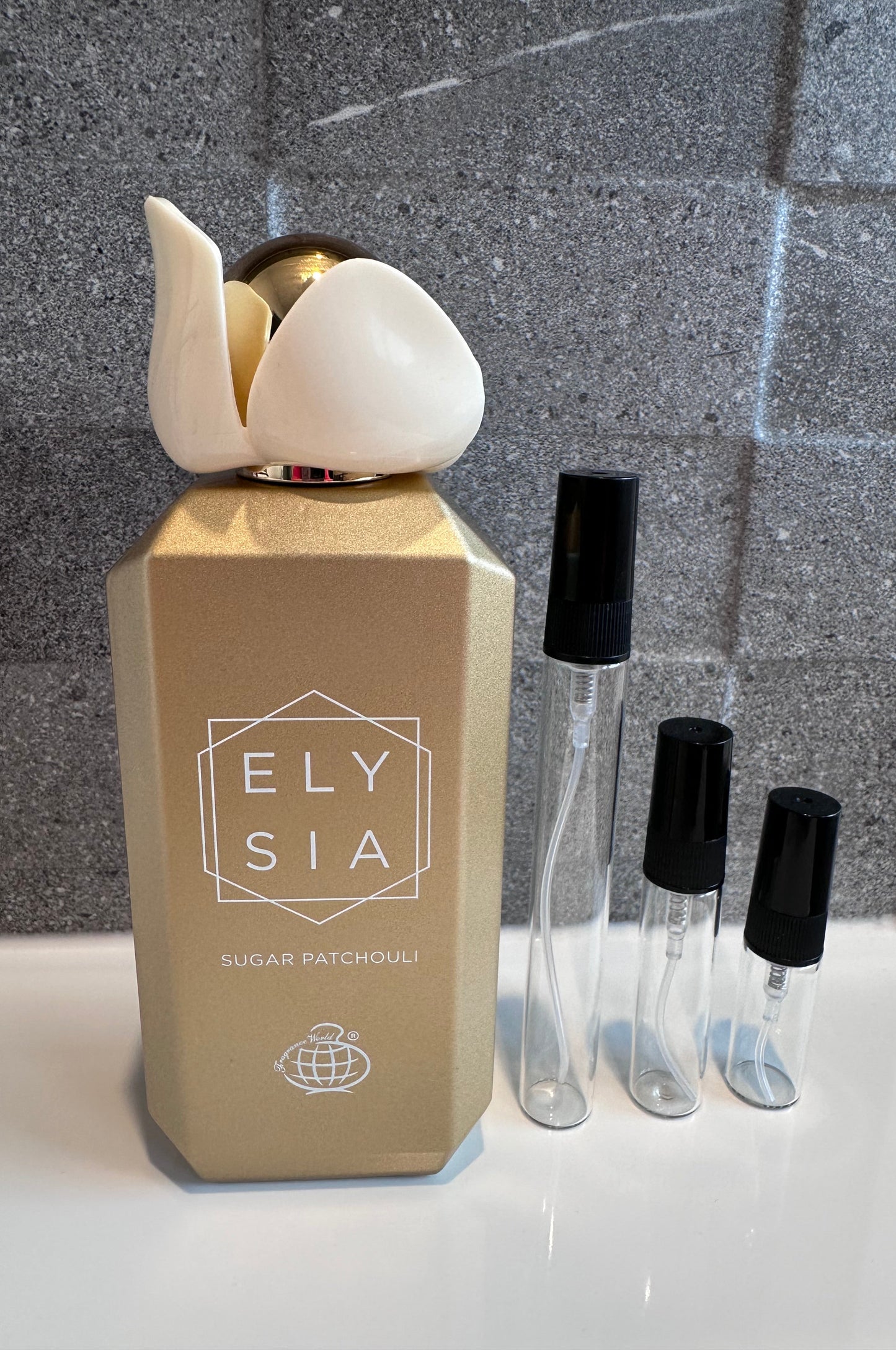 Fragrance World - Elysia Sugar Patchouli perfume decant bottle sizes NZ