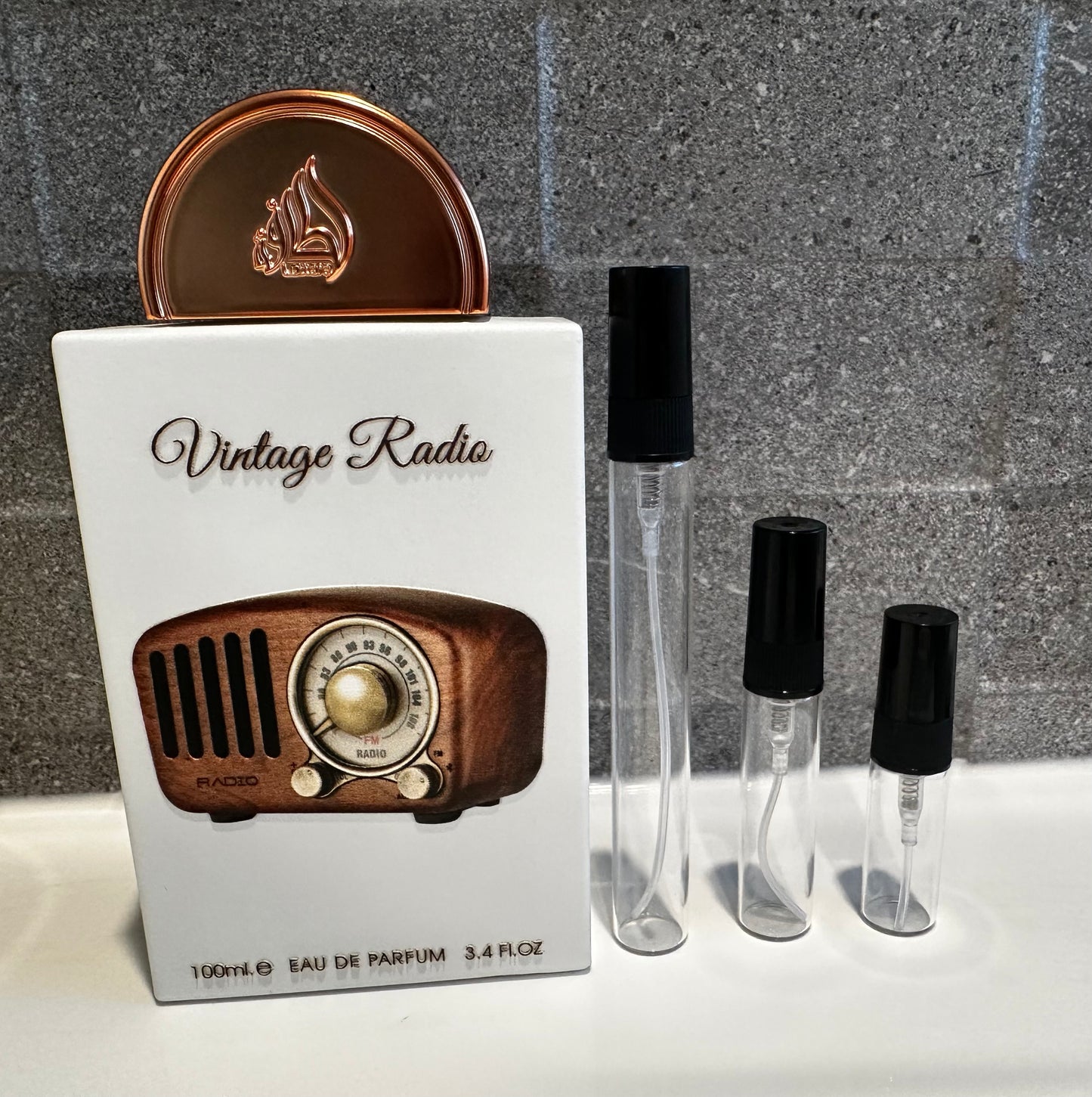 Lattafa Vintage Radio fragrance decant sizes