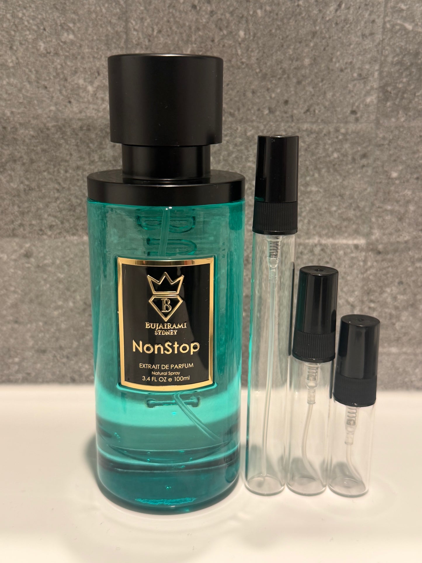 Bujairami Non stop perfume decant sizes 