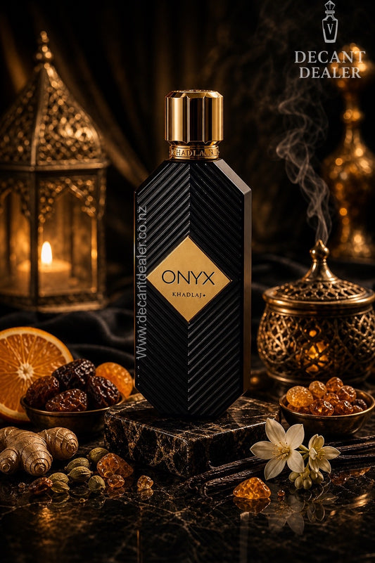 Khadlaj Onyx Gold perfume Decant Dealer NZ created watermarked