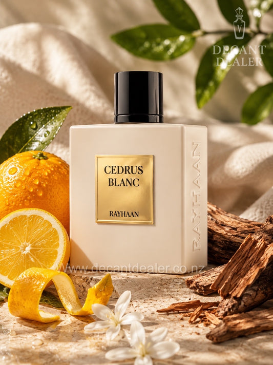 Rayhaan Cedrus Blanc perfume Decant Dealer NZ promo