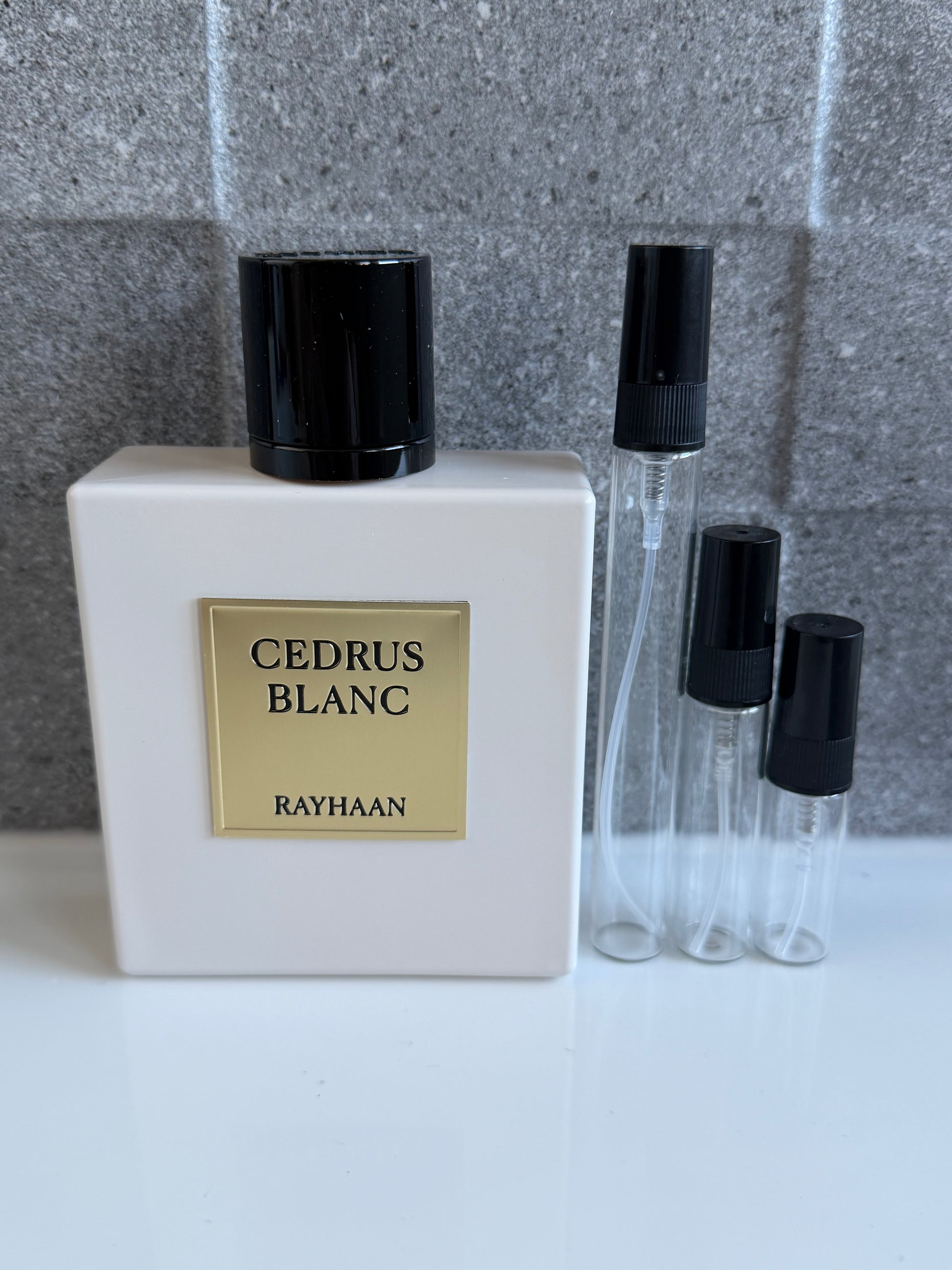 Rayhaan Cedrus Blanc perfume decant sizes